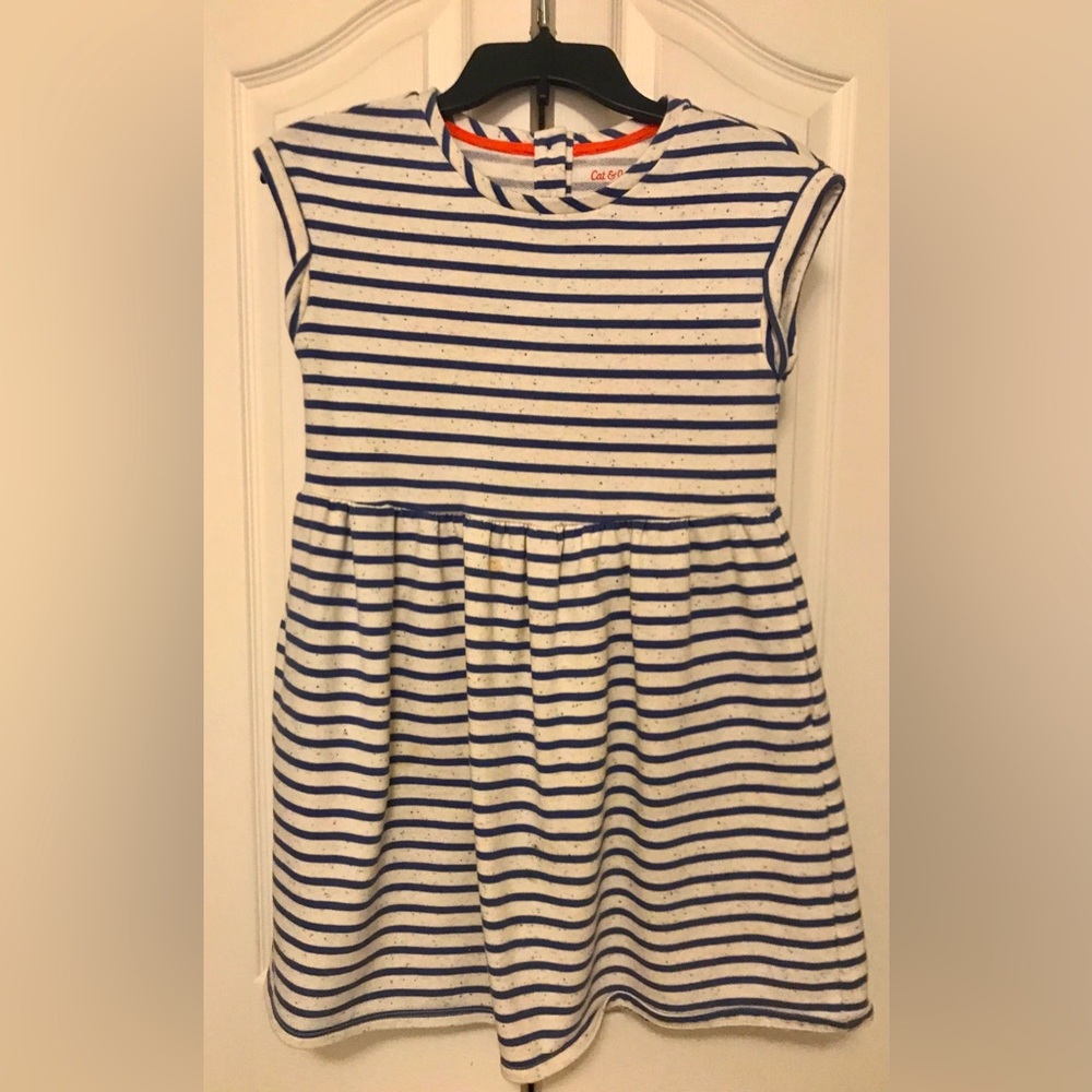 Barely work  cat & jack striped girl 10/12 cap sleeve play dress with pockets